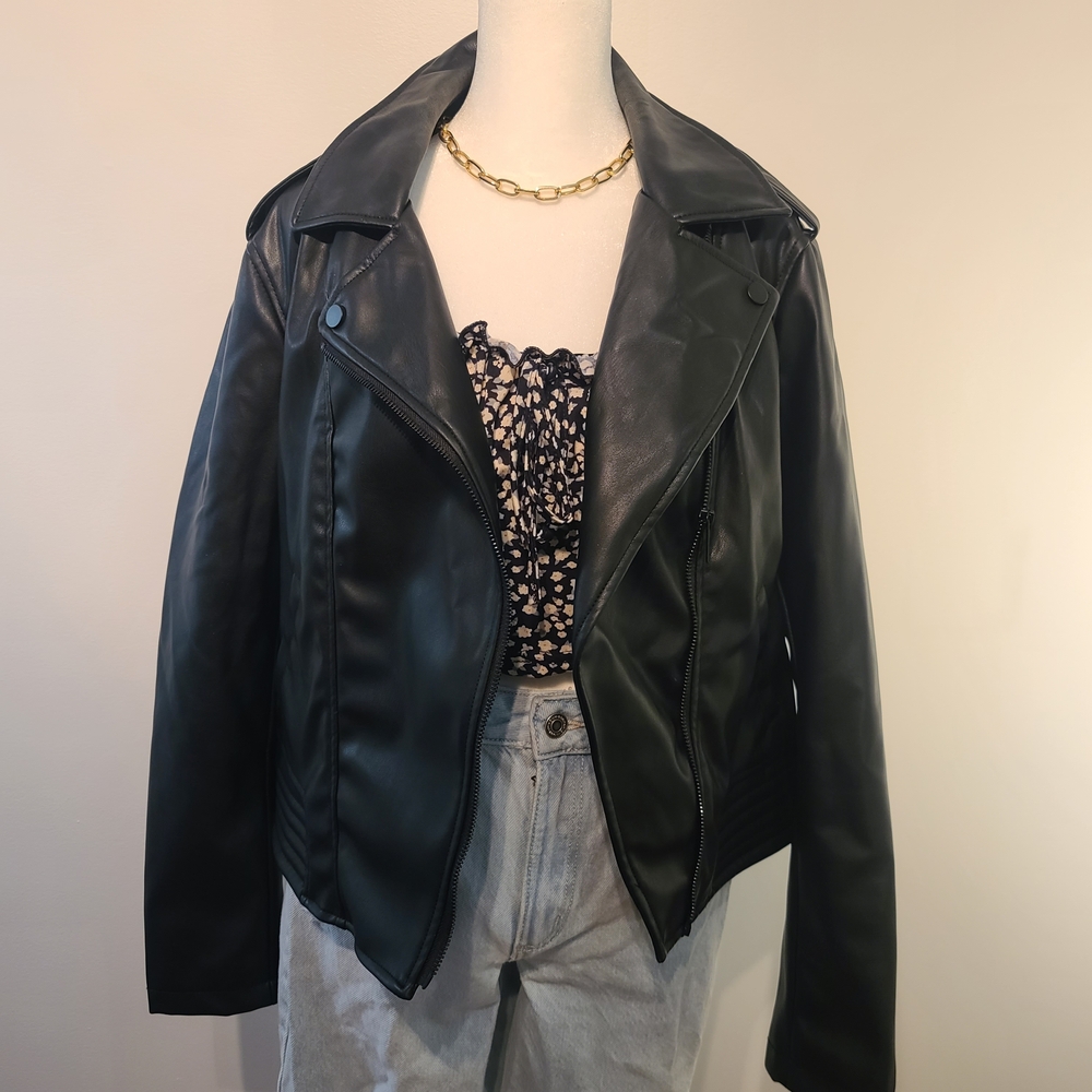 Dynamite Black Women's Faux Moto Leather Jacket